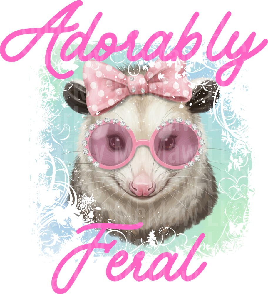 Adorably Feral Opossum with Pink Bow and Sunglasses UV DTF Decal