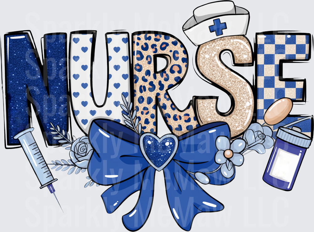 NURSE Text with Medical Themed Bow and Accessories Design