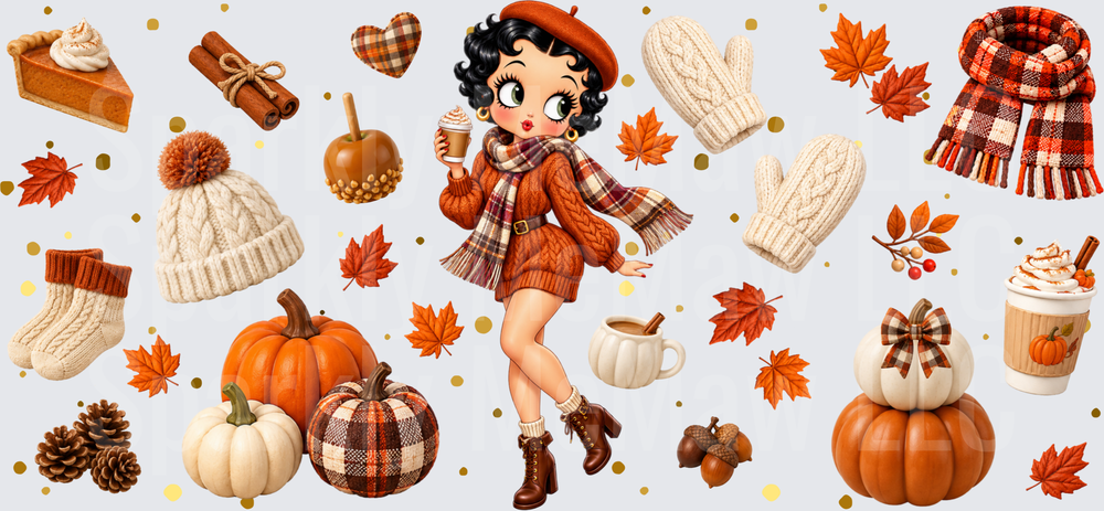 Betty Boop Fall Autumn UV DTF 16 oz Wrap