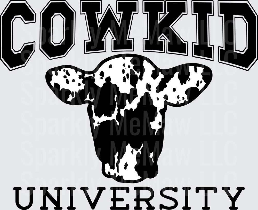Cowkid University Black and White Cow Head Logo UV DTF Decal