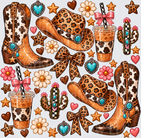 Boho Cowgirl Leopard Print Collage 10x10 Cut and Stick UV Sheet
