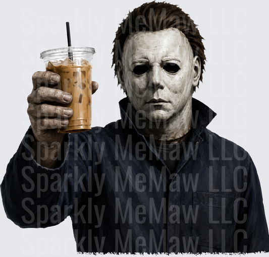 Michael Myers Holding Iced Coffee UV DTF Decal