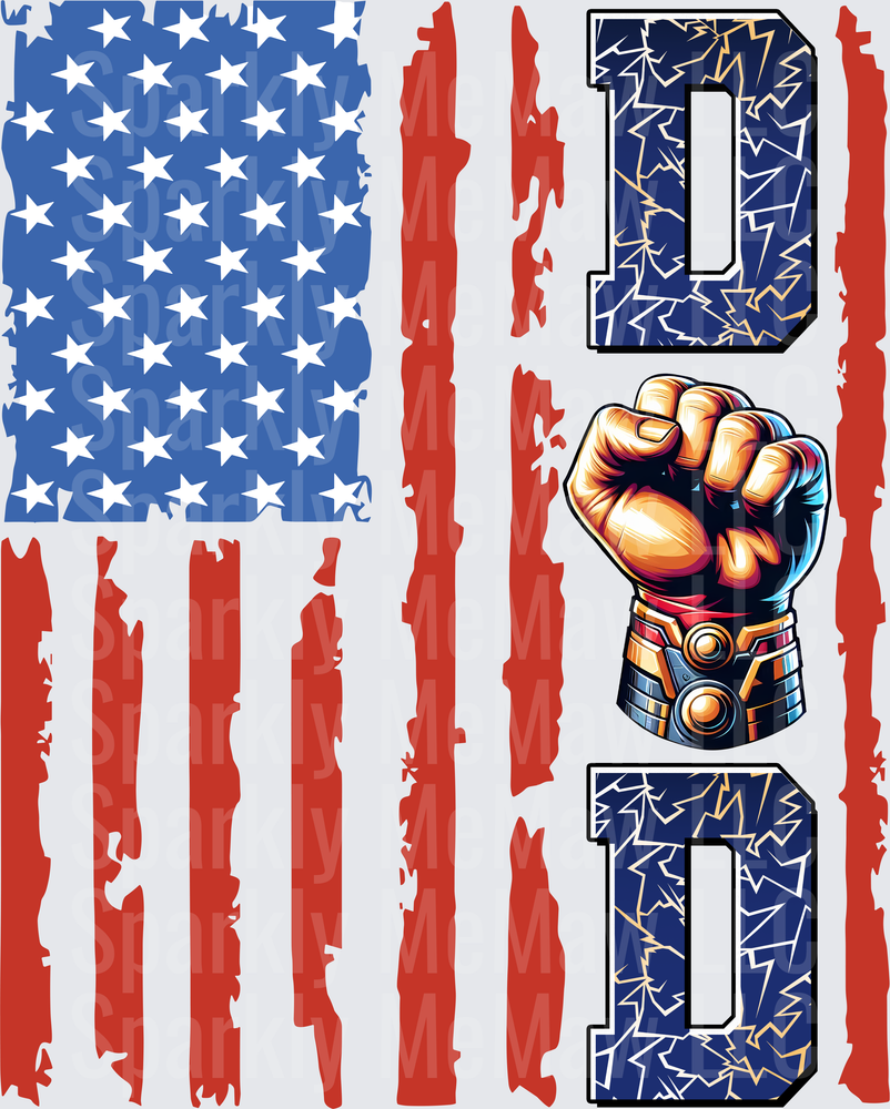 Patriotic American Flag Dad Fist Bump Father's Day DTF Transfer for Fabric