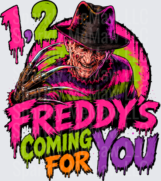 Freddy Krueger 1 2 Freddy's Coming For You Nightmare On Elm Street Horror Neon Drip DTF Transfer for Fabrics