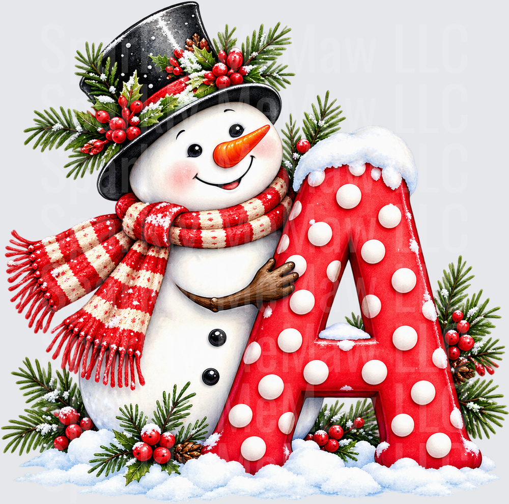 Snowman Letter A Christmas UV DTF Decal