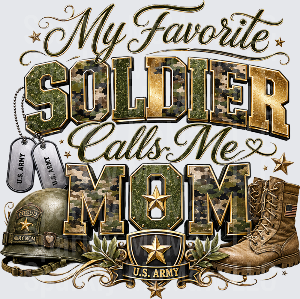 My Favorite Soldier Calls Me Mom US Army Military Pride DTF Transfer for Fabric