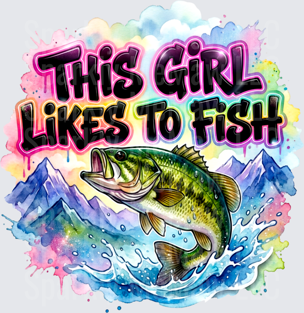 This Girl Likes To Fish Bass Jumping Watercolor Splash UV DTF Decal
