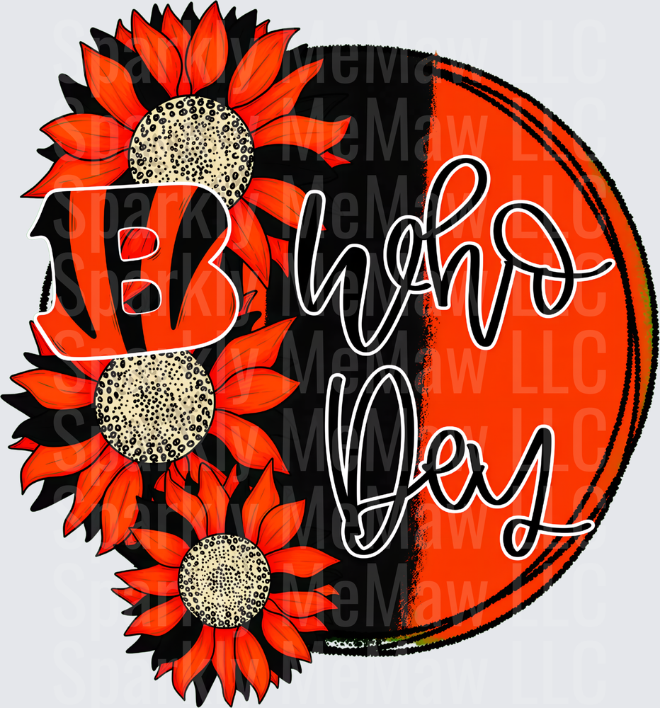 Cincinnati Bengals Who Dey Orange Black Sunflower Circle Design uv dtf decal