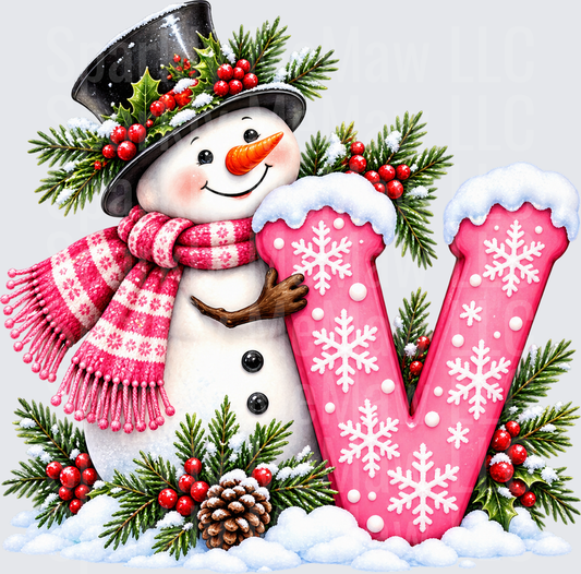 Snowman Letter V Christmas DTF Transfer for Fabrics
