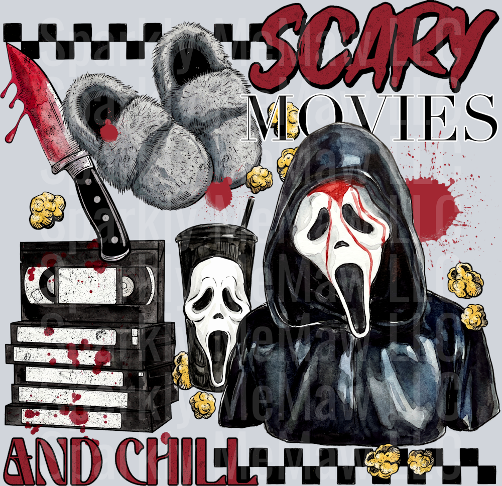 Scary Movies and Chill UV DTF Decal