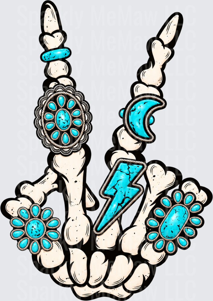 Skeleton Peace Hand Turquoise Jewelry This is a UV DTF DECAL (HARD SMOOTH SURFACE)