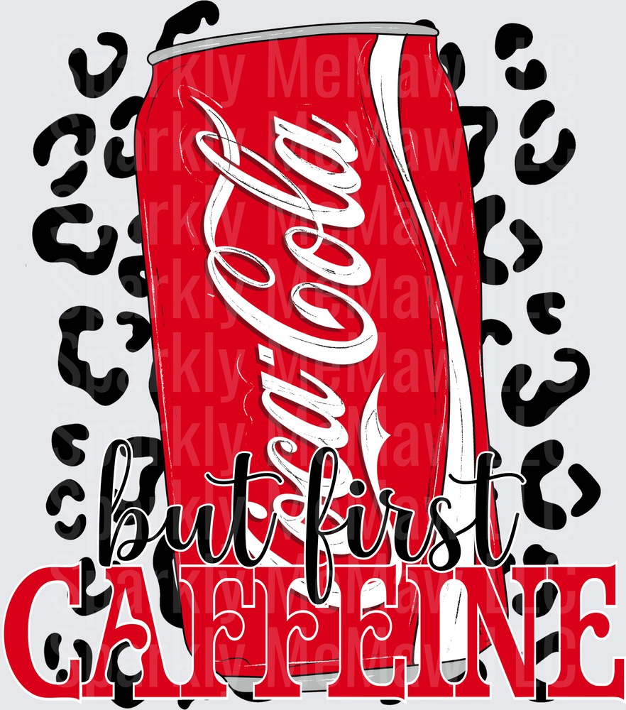 Coca-Cola Can But First Caffeine Leopard Print Design UV DTF Decal