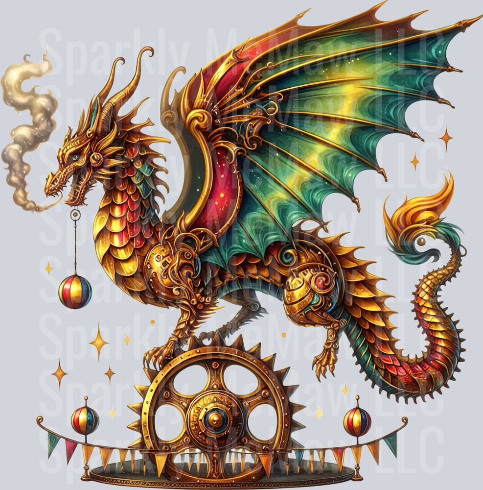 26 Steampunk Dragon UV DTF Clip Art Decal