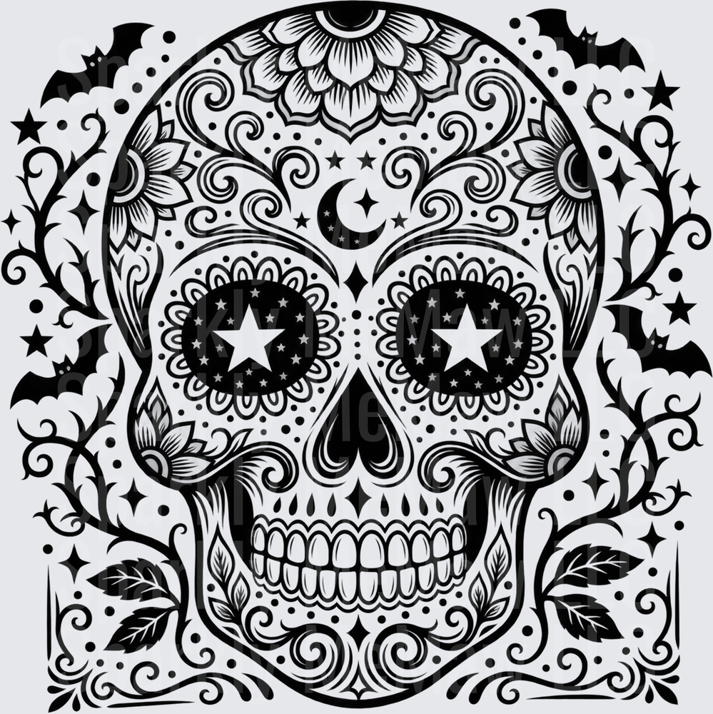 Black and White Sugar Skull this is a UV DTF Decal