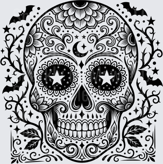 Black and White Sugar Skull this is a UV DTF Decal