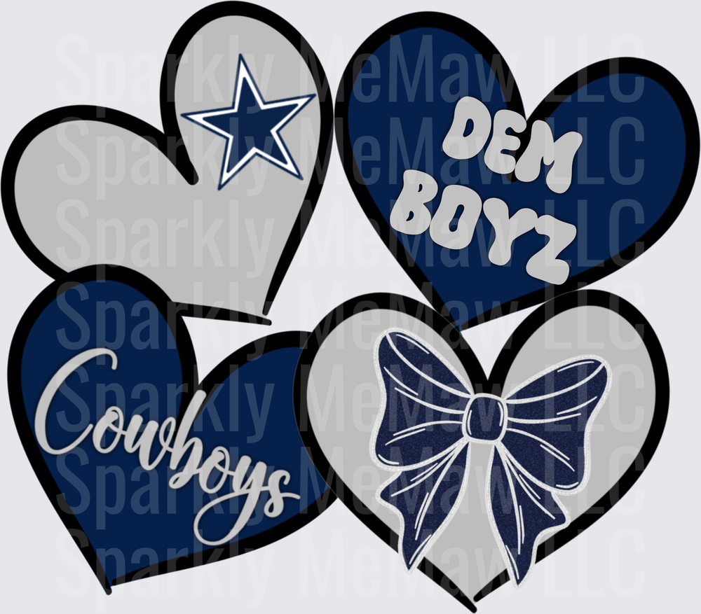 Dallas Cowboys Dem Boyz Heart Design with Star and Bow DTF Transfer