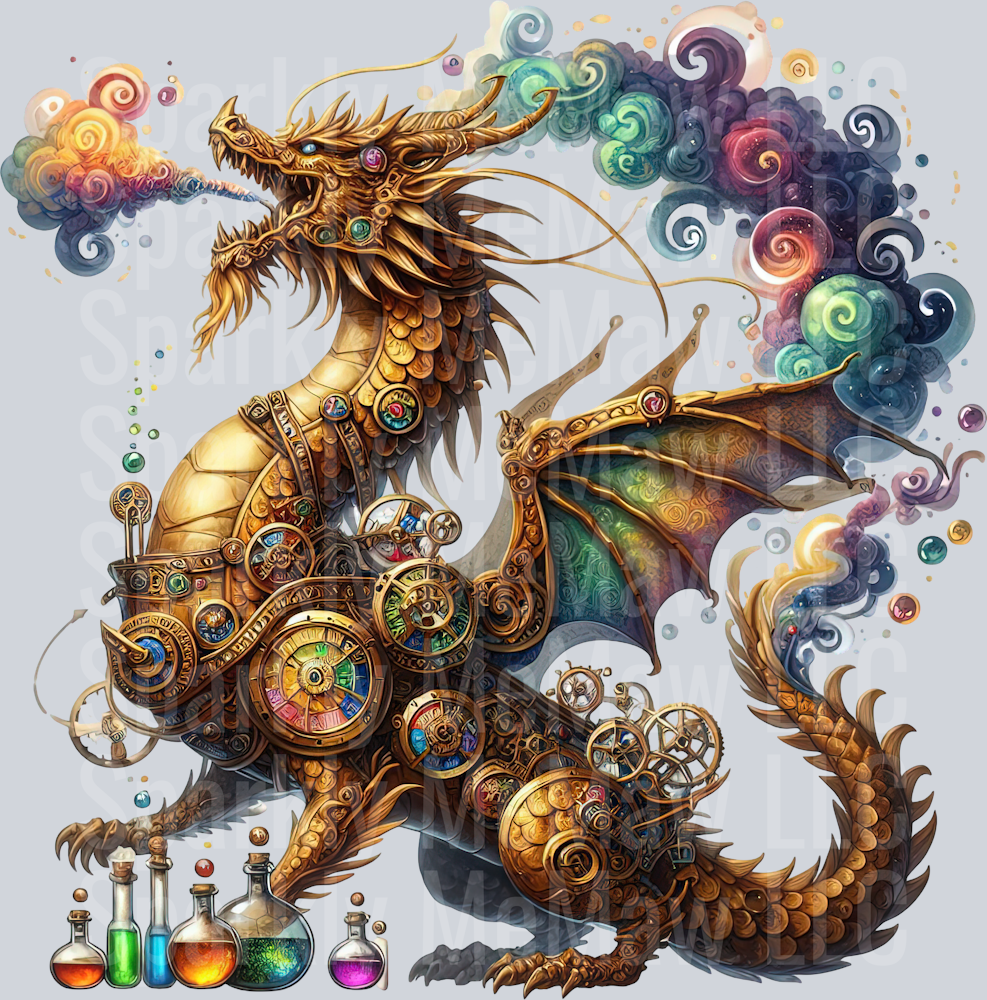 7 Steampunk Dragon UV DTF Clip Art Decal