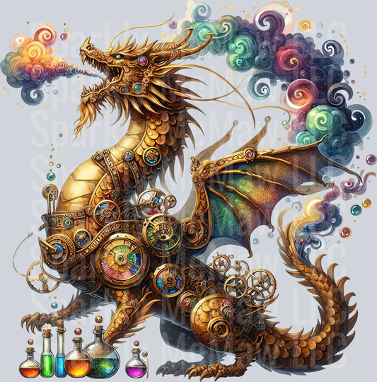 7 Steampunk Dragon UV DTF Clip Art Decal