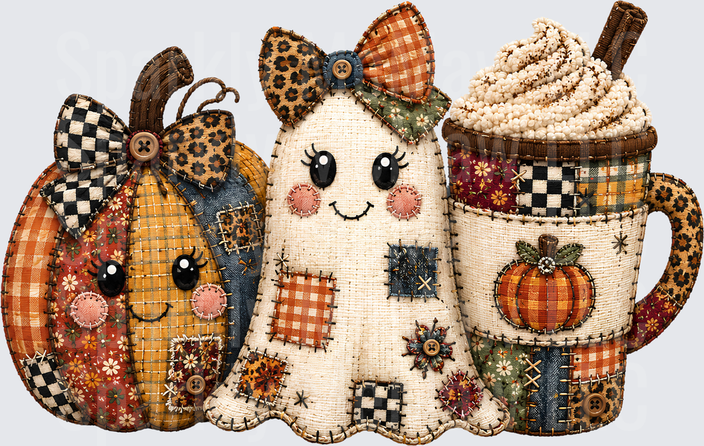 Patchwork Halloween Trio DTF Transfer for fabrics