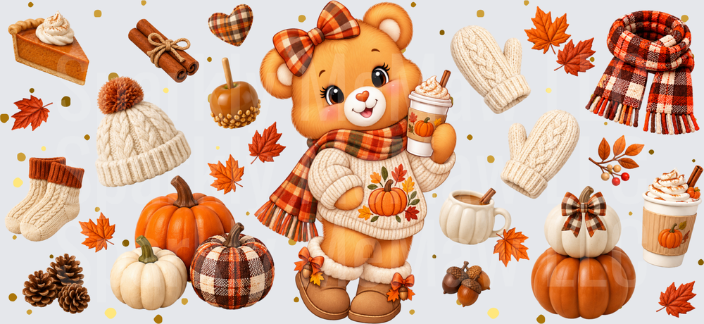 Autumn Bear Fall Pumpkin Spice is a UV DTF 16 oz Wrap