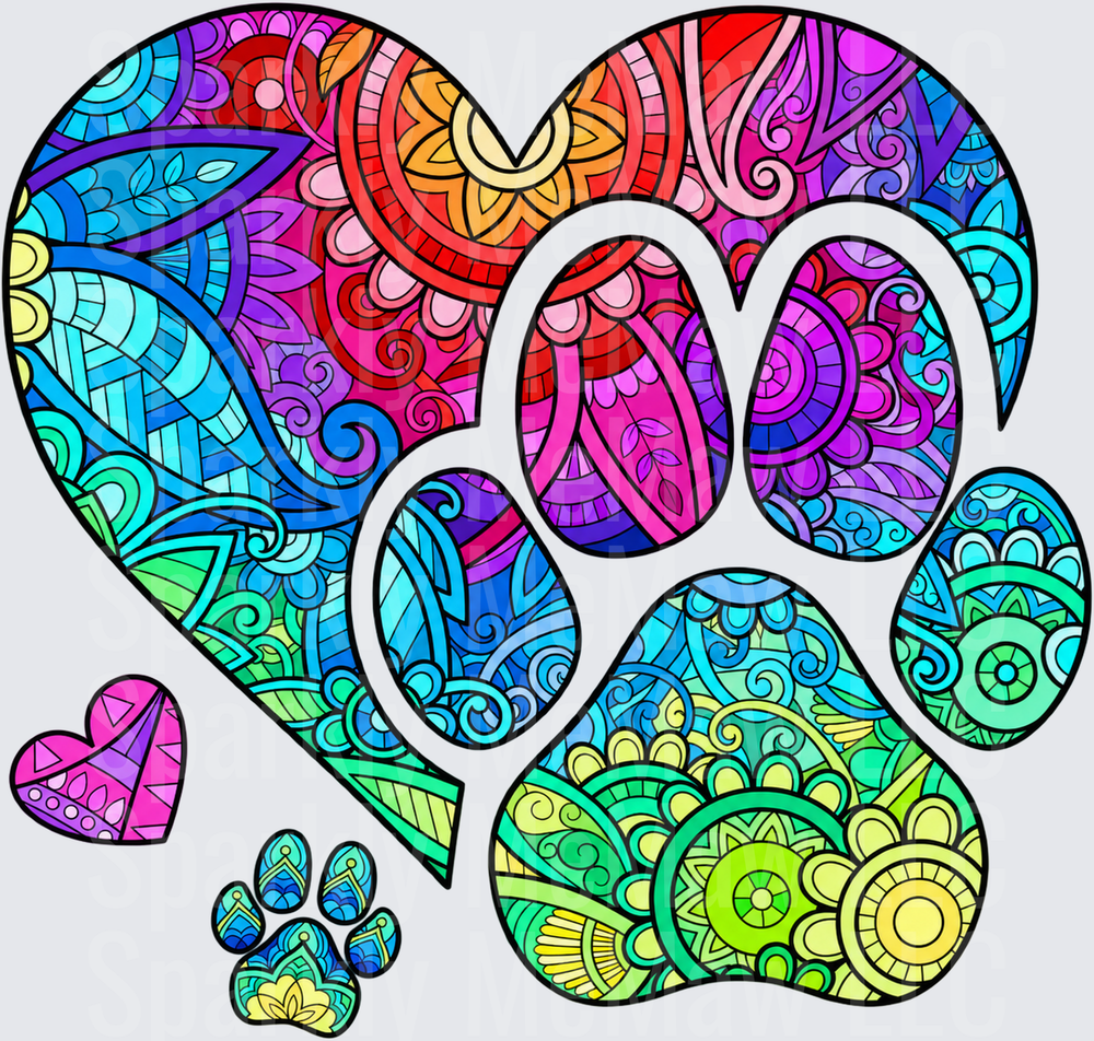 Rainbow Mandala Paw Heart is a UV DTF DECAL (HARD SMOOTH SURFACE)