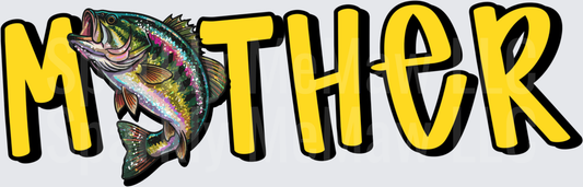 Mother Bass Fish Yellow Text Design UV DTF Decal