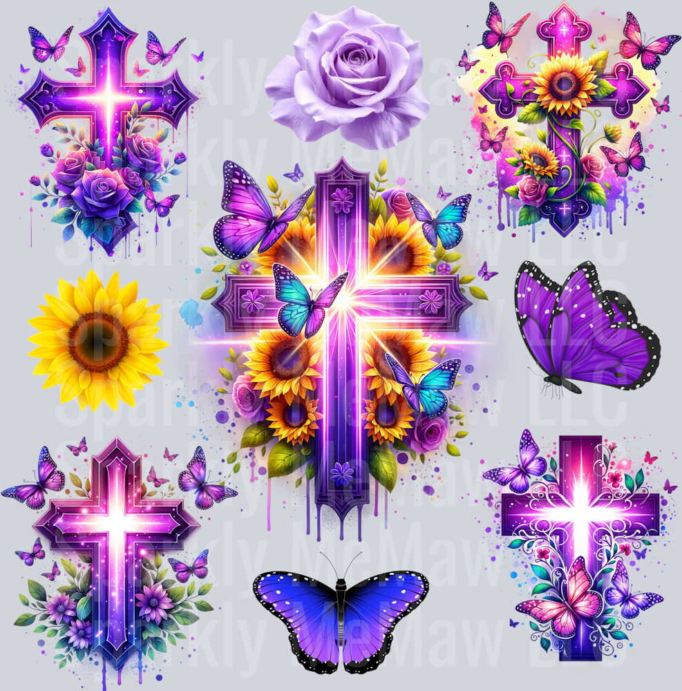 Purple Crosses 10x10 UV DTF Element Sheet