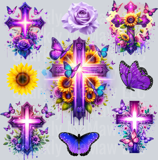 Purple Crosses 10x10 UV DTF Element Sheet