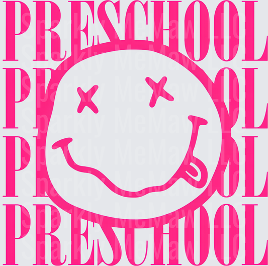 Preschool Repeating Hot Pink Nirvana Smiley Face uv dtf decal