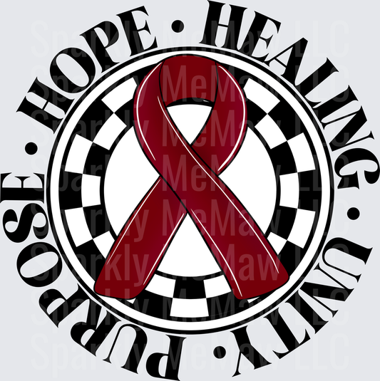 Burgundy Awareness Ribbon Hope Healing Unity Purpose Circle Design UV DTF Decal