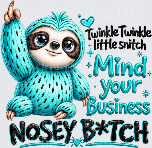 Sassy Teal Sloth Middle Finger is a DTF Transfer for Fabrics