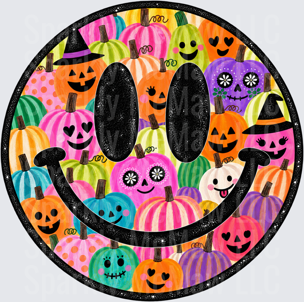 Colorful Halloween Pumpkin Smiley UV DTF Decal