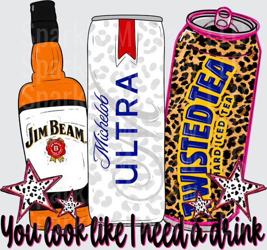 Jim Beam Michelob Ultra Twisted Tea You Look Like I Need A Drink Leopard Star UV DTF Decal