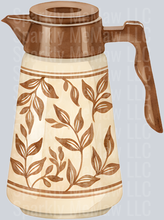 Vintage Coffee Pot with Botanical Leaf Pattern UV DTF Decal