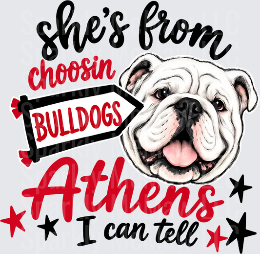 She's From Athens I Can Tell Choosin Bulldogs Georgia Fan Bulldog Portrait with Stars DTF Transfer for fabrics