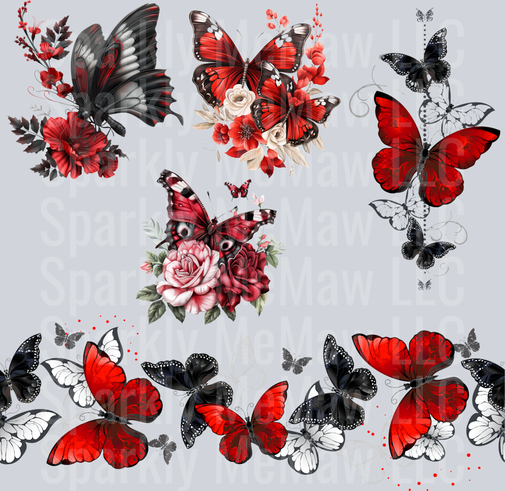 Red and black butterfly sheet 10x10 UV DTF Sheet