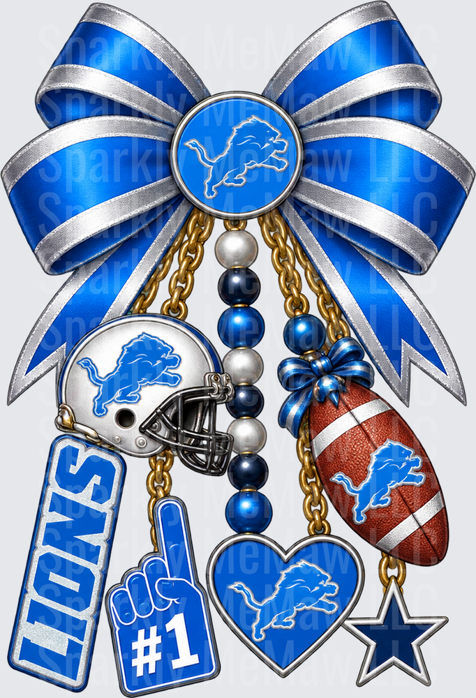 Detroit Lions Bow Charm Collection UV DTF Decal