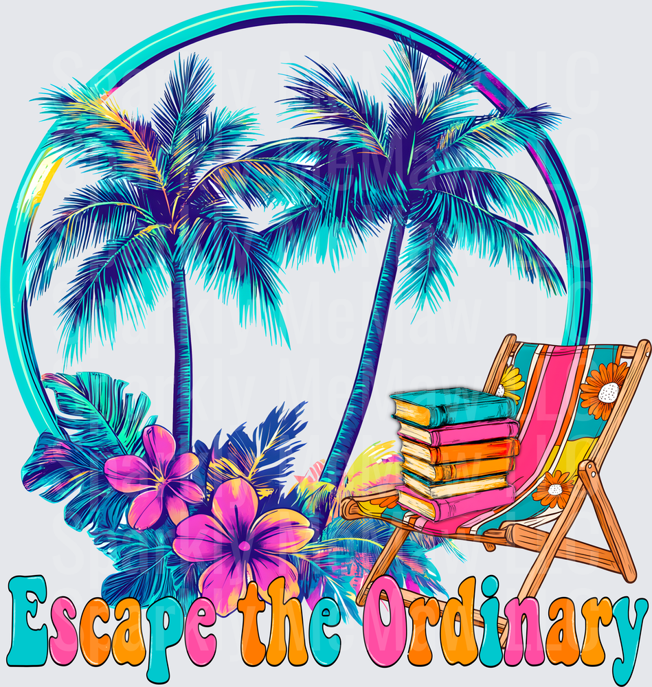 Escape the Ordinary Tropical Paradise Beach Chair Books Palm Trees UV DTF Decal