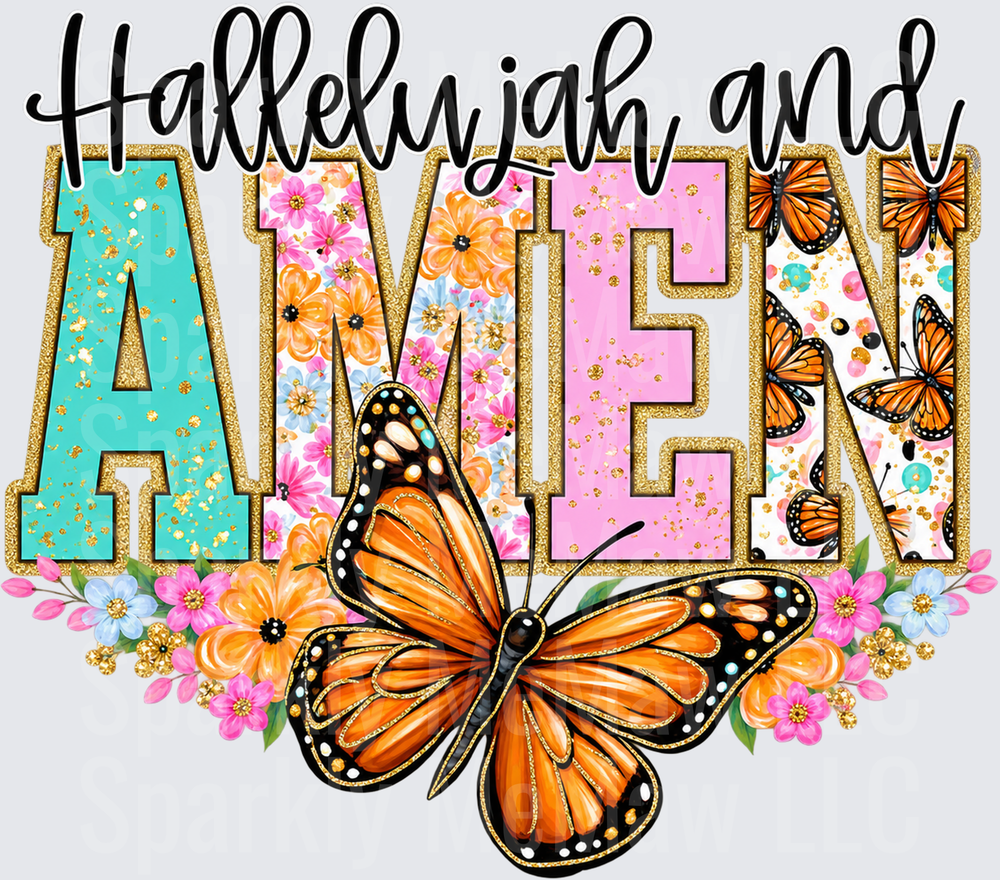 Hallelujah and Amen Butterfly Floral DTF Transfer for Fabrics