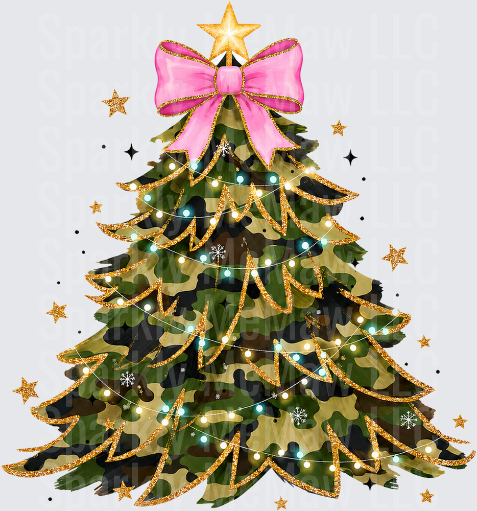 Camo Christmas Tree Pink Bow UV Decal Decal