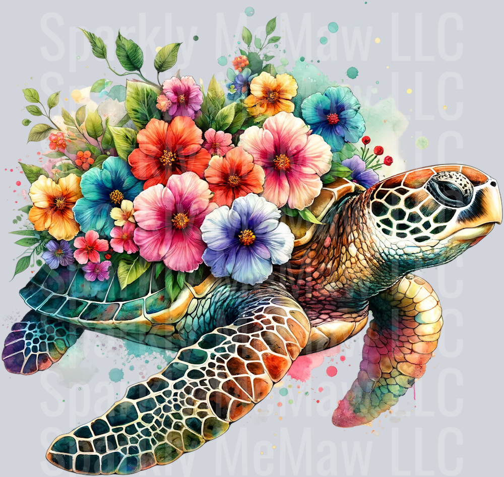 floral turtle 11 Clip Art UV DTF Decal