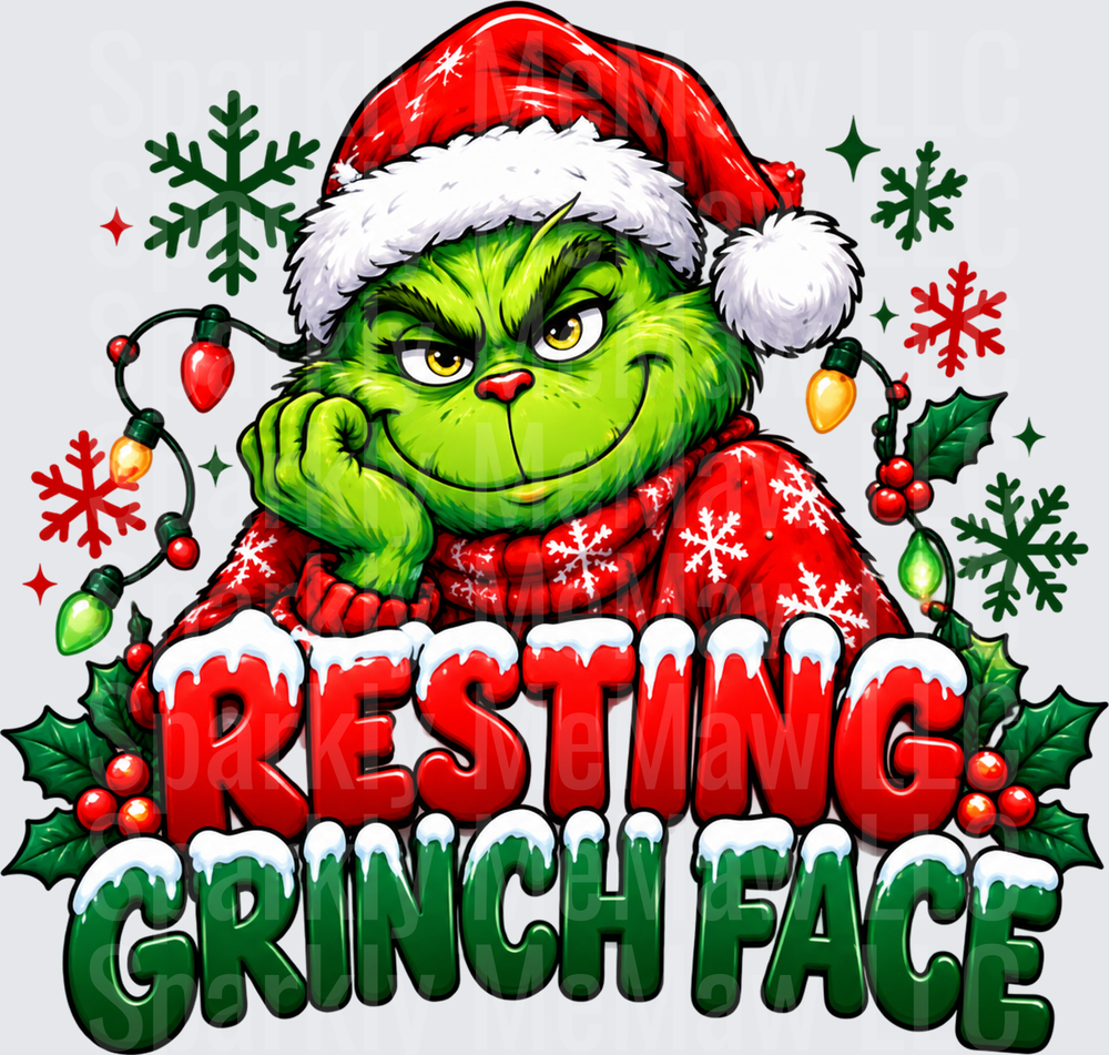 Resting Grinch Face Christmas DTF Transfer for Fabrics