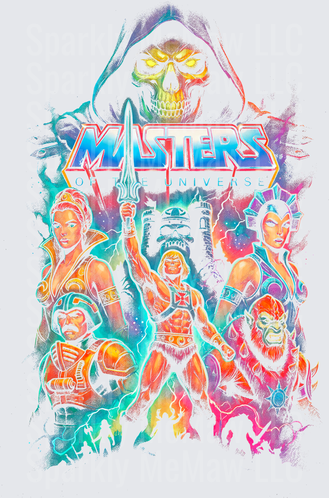 Masters of the Universe He-Man Teela Man-At-Arms Evil-Lyn Beast Man Skeletor Rainbow Holographic Character Group DTF Transfer for Fabrics