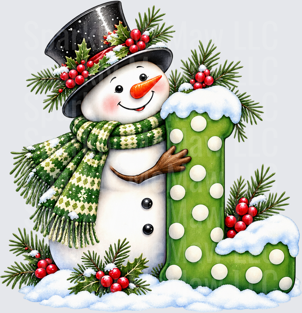 Snowman Letter L DTF Transfer for Fabrics