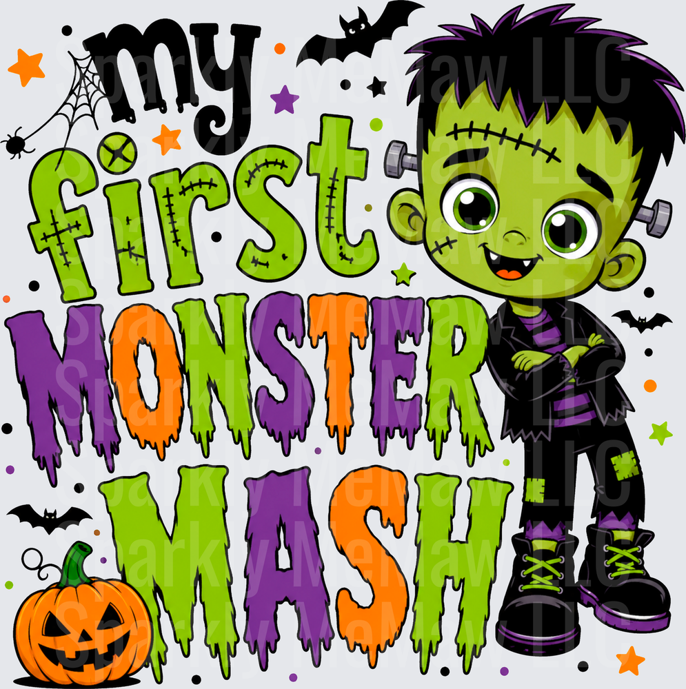 My First Monster Mash Cute Baby Frankenstein Halloween DTF Transfer for fabrics