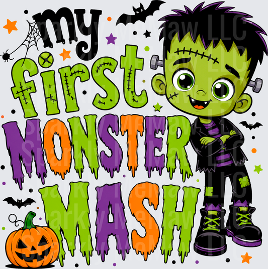 My First Monster Mash Cute Baby Frankenstein Halloween DTF Transfer for fabrics