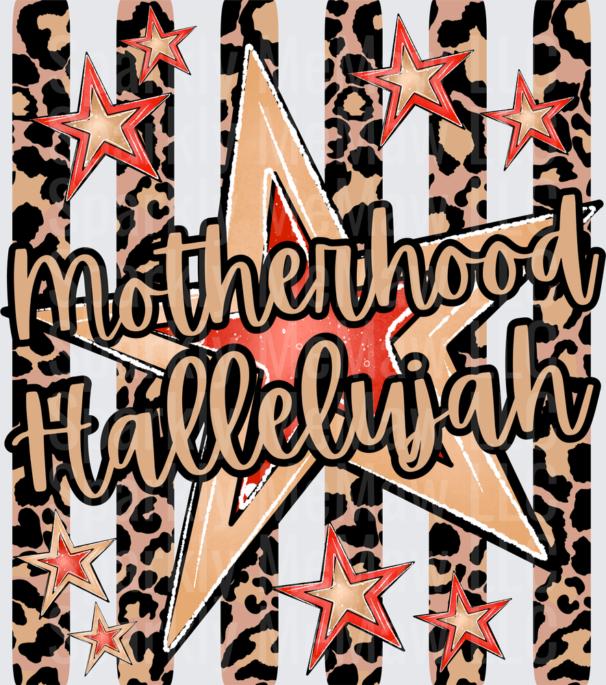 Motherhood Hallelujah Script with Stars on Leopard Print Background UV DTF Decal
