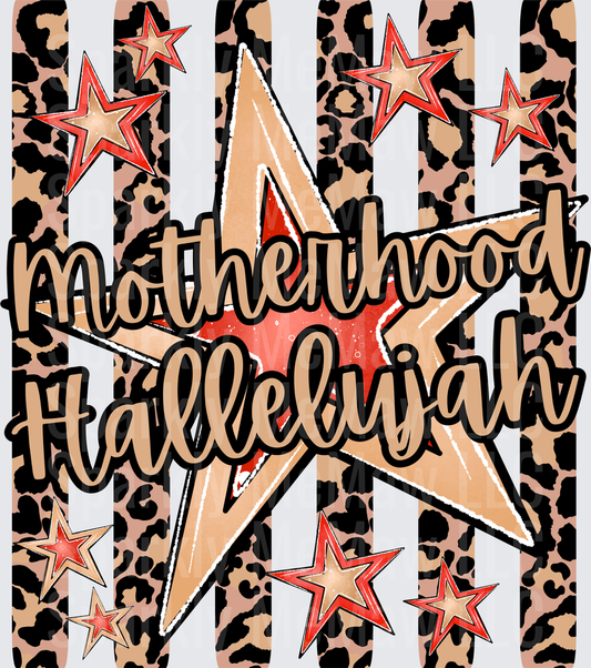 Motherhood Hallelujah Script with Stars on Leopard Print Background UV DTF Decal