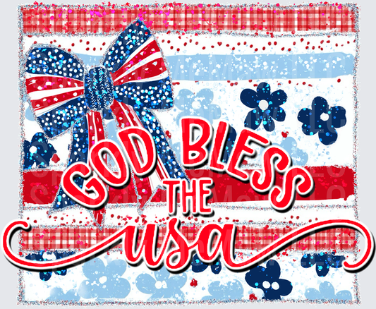 God Bless The USA Patriotic Bow with Red White Blue Flag Design UV DTF Decal
