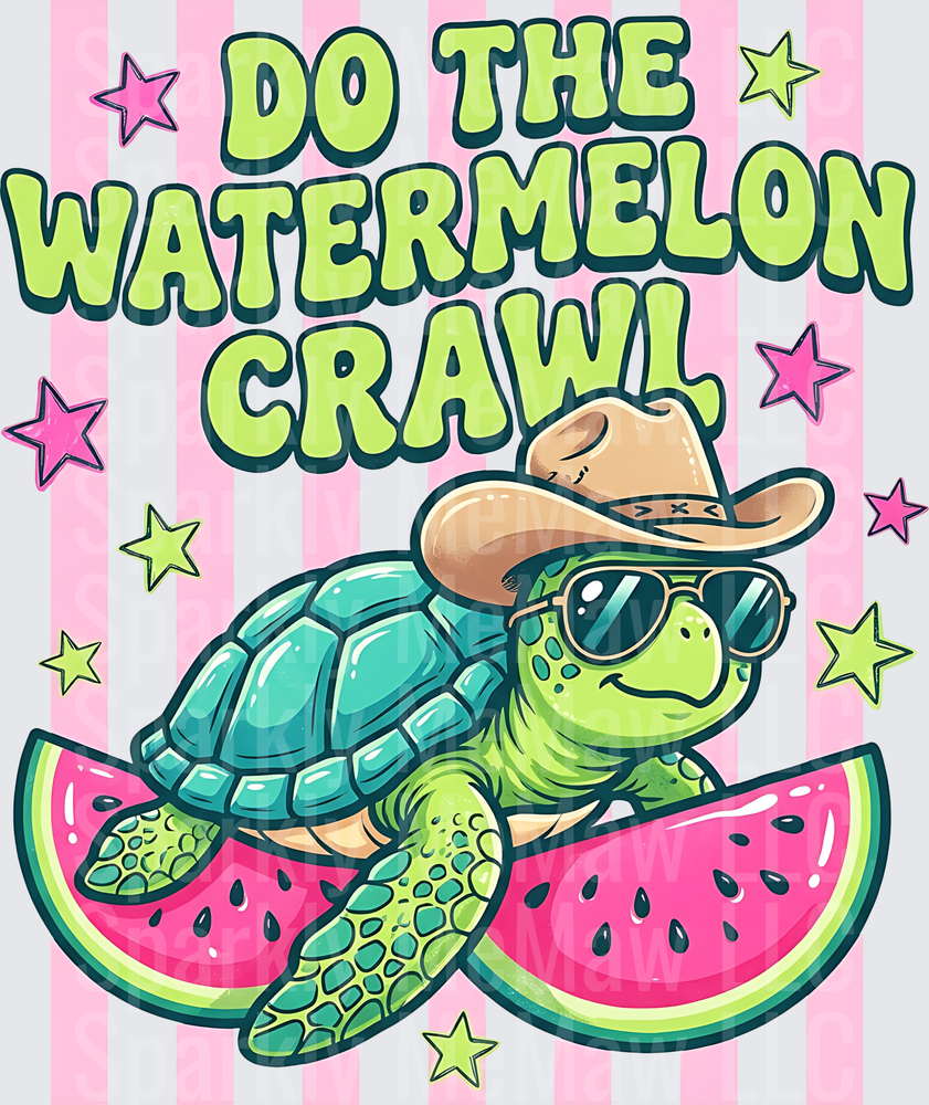 Cool Turtle with Cowboy Hat and Sunglasses Do The Watermelon Crawl UV DTF Decal